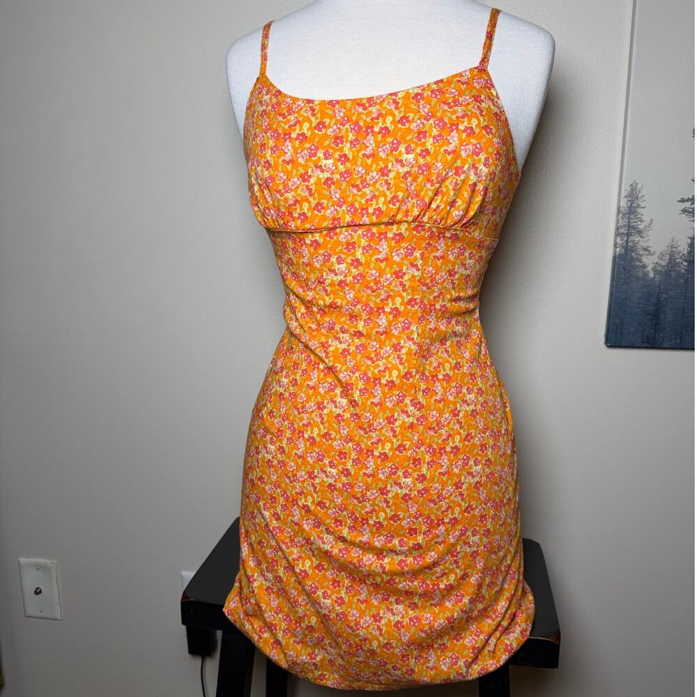 Orange Floral Mini Dress Extra Small